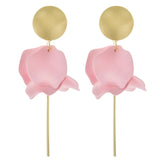 Olivia Matte Gold and Light Pink Flower Petal Dangle Earrings with Gold Post Dangle